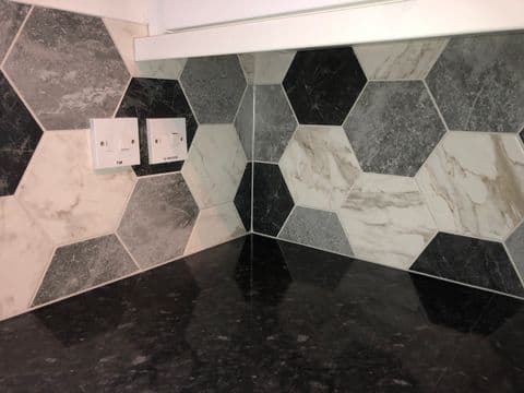 hexagon tiles in kitchen laid by aylsham based tiler